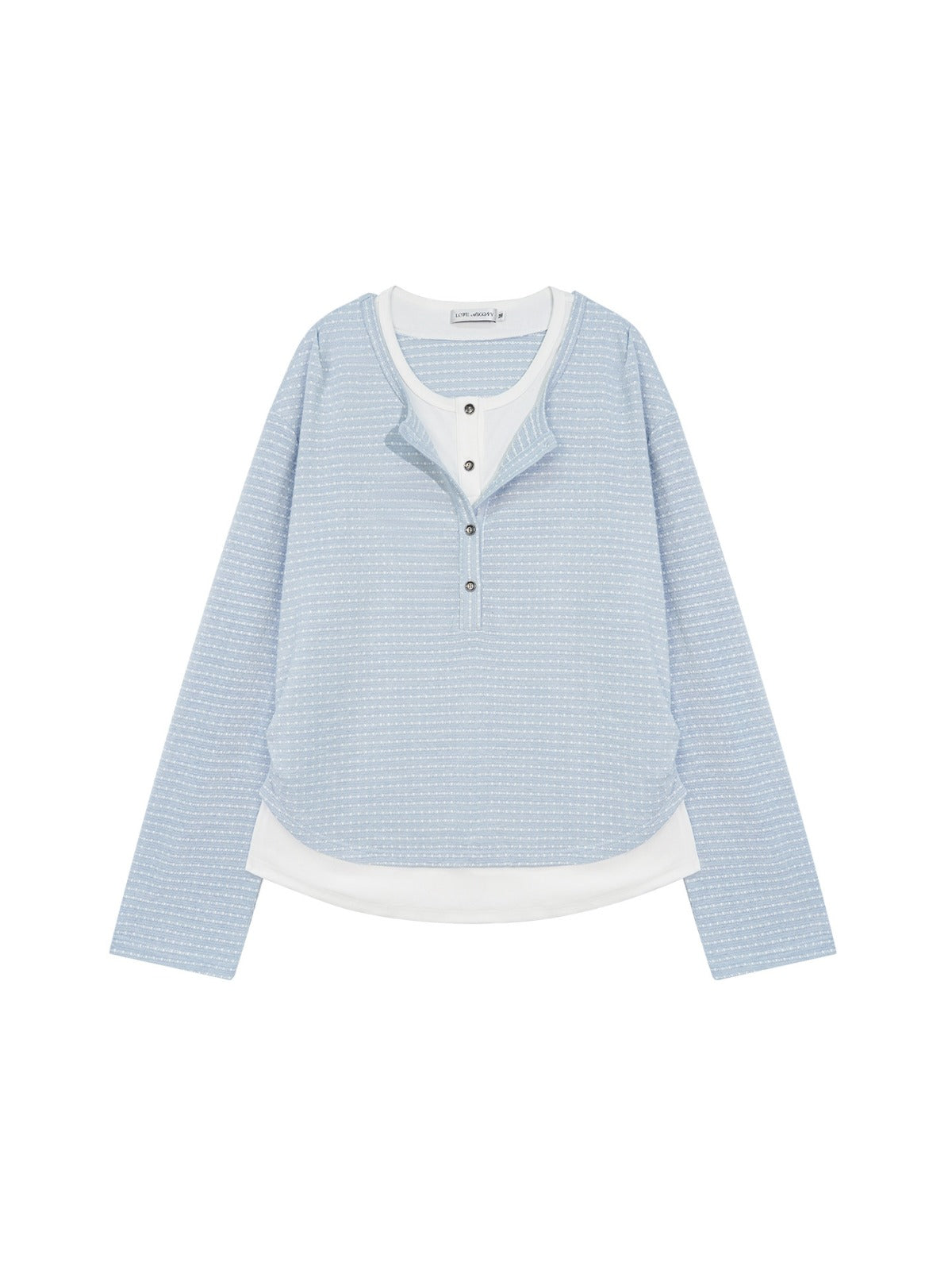 Layered Striped Henley Ruched Top