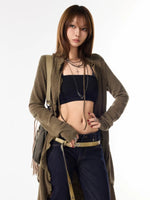Drawstring Knit Cardigan