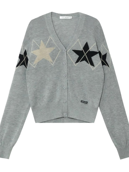 Single-breasted Star Argyle Knit Cardigan