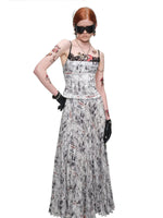 Vintage Newspaper Pleated Maxi Skirt