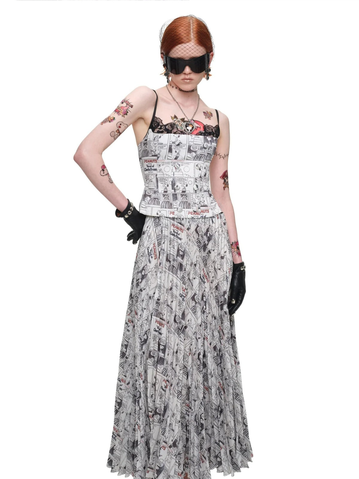 Vintage Newspaper Pleated Maxi Skirt