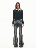 Heavy Washed High-Stretch Flared Jeans