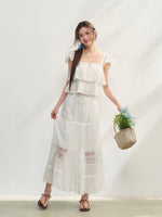 Soft Flutter Sleeve Blouse & Skirt Set