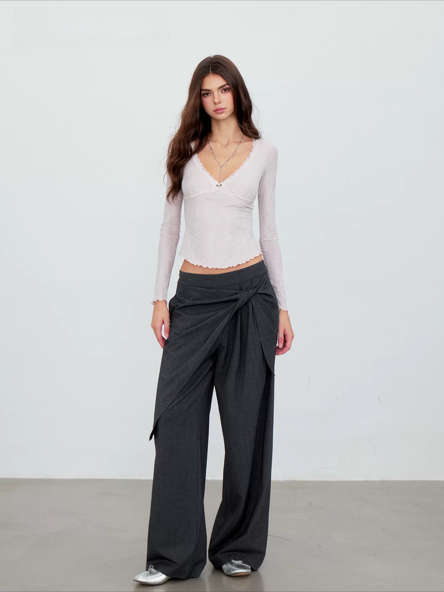 Lace Trim V-Neck Top