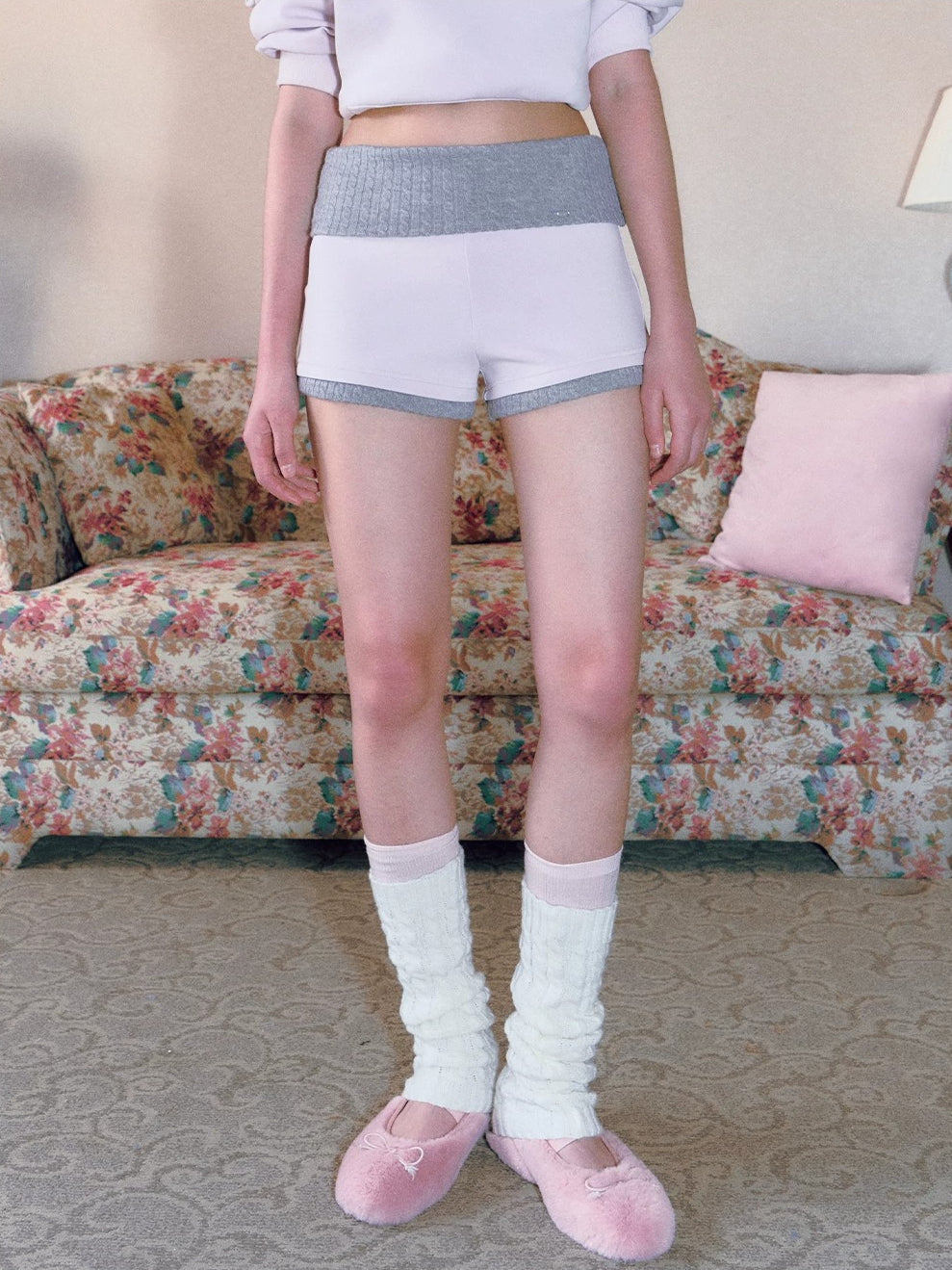 Contrast Ribbed Waist Shorts