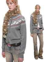 Fair Isle Cat Crewneck Cardigan