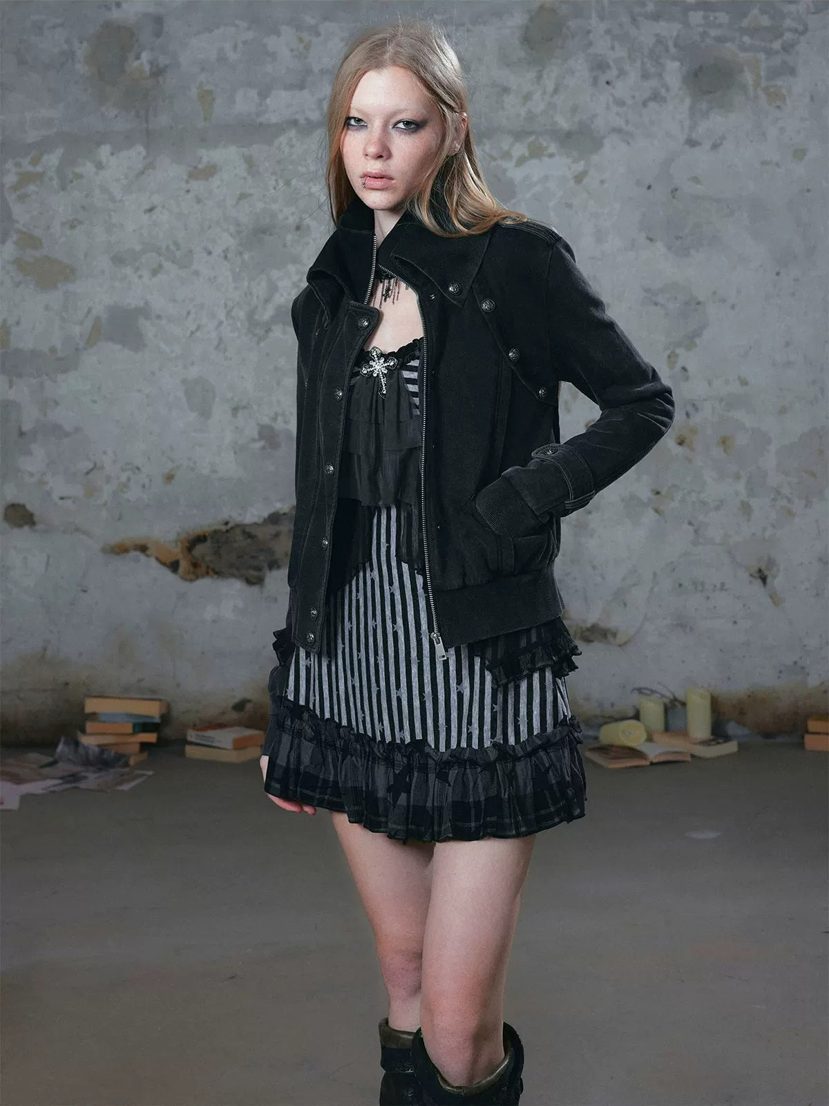 Washed Military Ribbed Crop Jacket