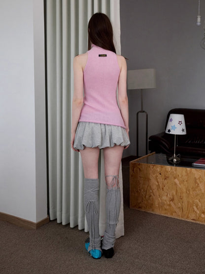 Solid Mohair High-Neck Sleeveless Vest
