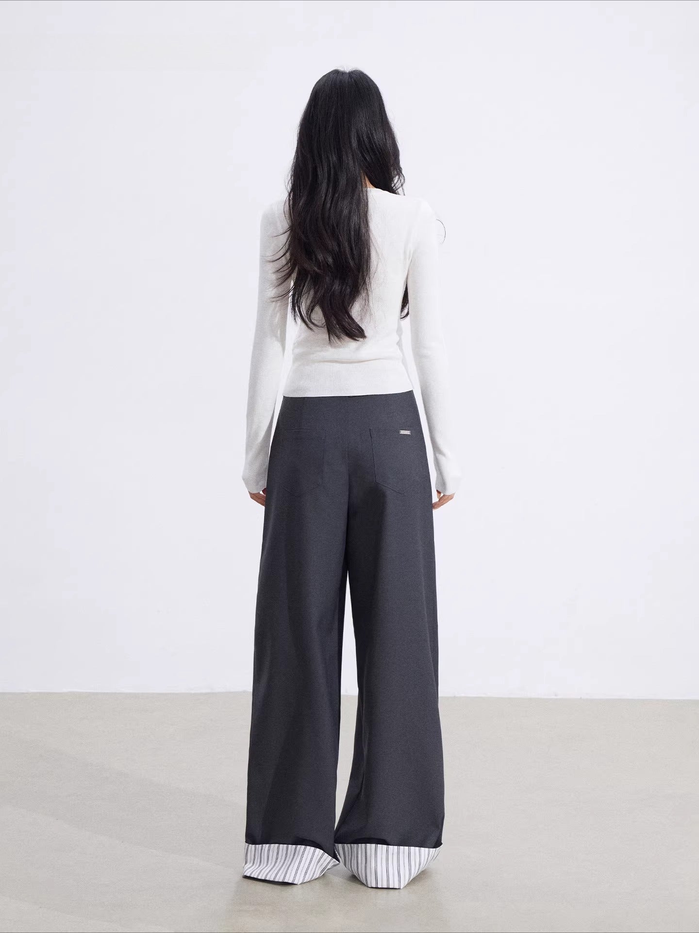 Gray Folded Hem Wide Pants