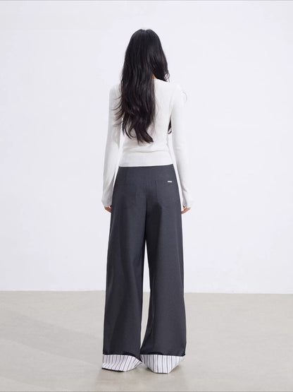 Gray Folded Hem Wide Pants