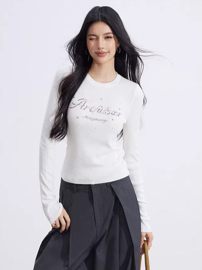Black &amp; Beige Rhinestone Knit Top