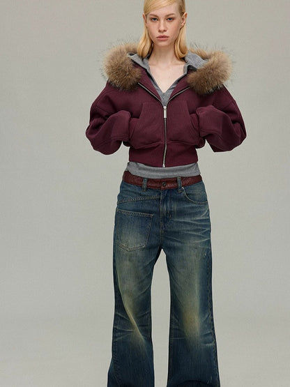 Detachable Fur Collar Hoodie Jacket