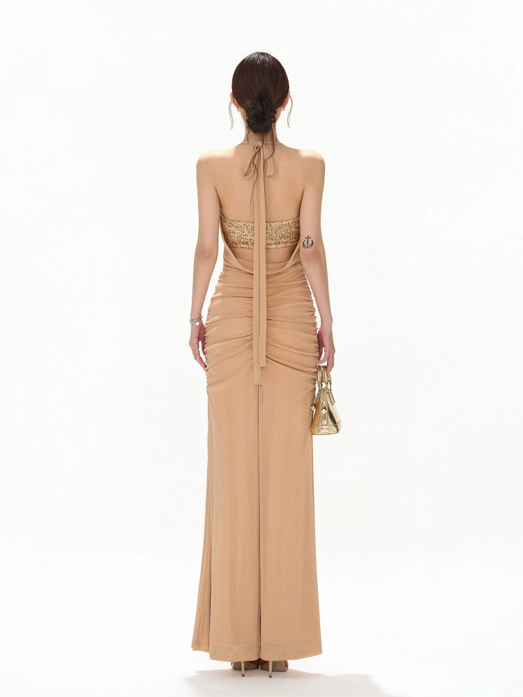 Gold Halter Sequin Dress
