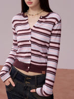 Color-Block Striped Wool Knit Cardigan