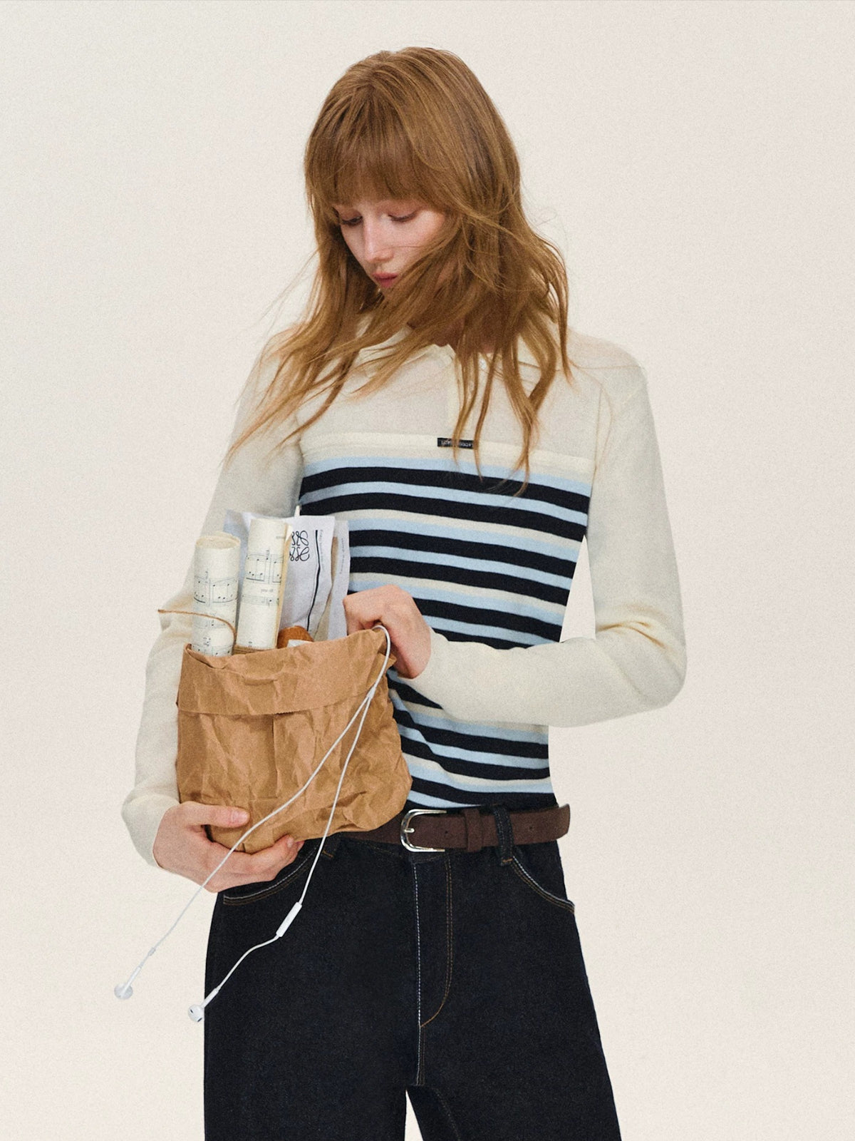 Layered Stripe Wool Blend Polo