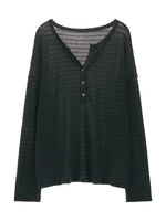 Textured Henry Neck Long Sleeve Top
