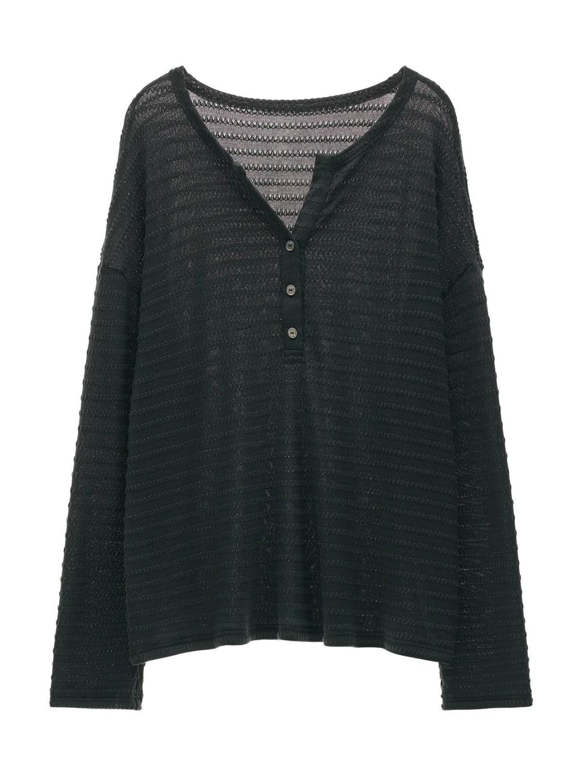 Textured Henry Neck Long Sleeve Top