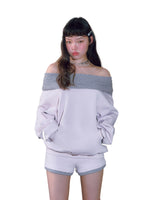 Pink Foldover Off-Shoulder Sweatshirt