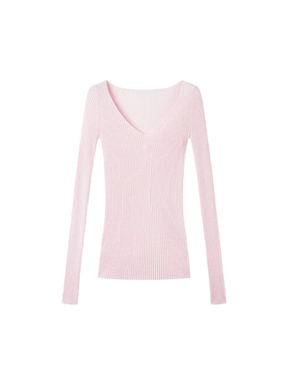 Rose Luna Mercerized Wool V-Neck Top