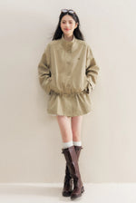 Crochet Collar Drawstring Coat