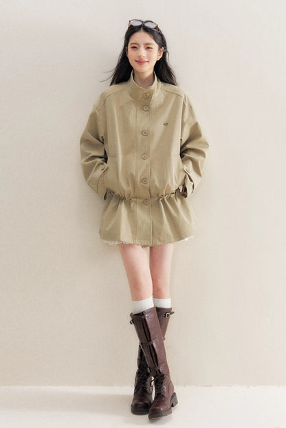 Crochet Collar Drawstring Coat