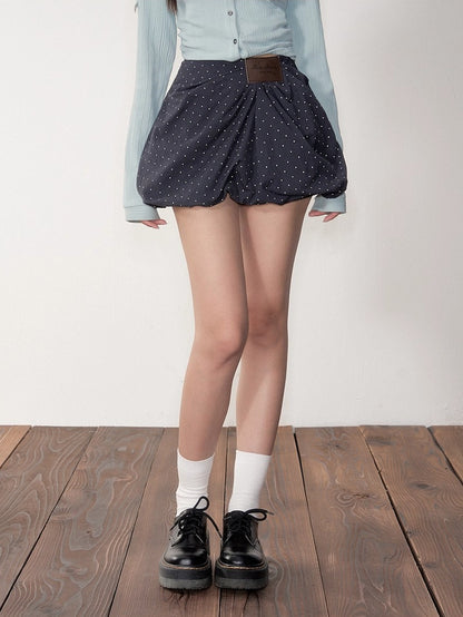 Khaki &amp; Navy Blue Pleated A-Line Skirt