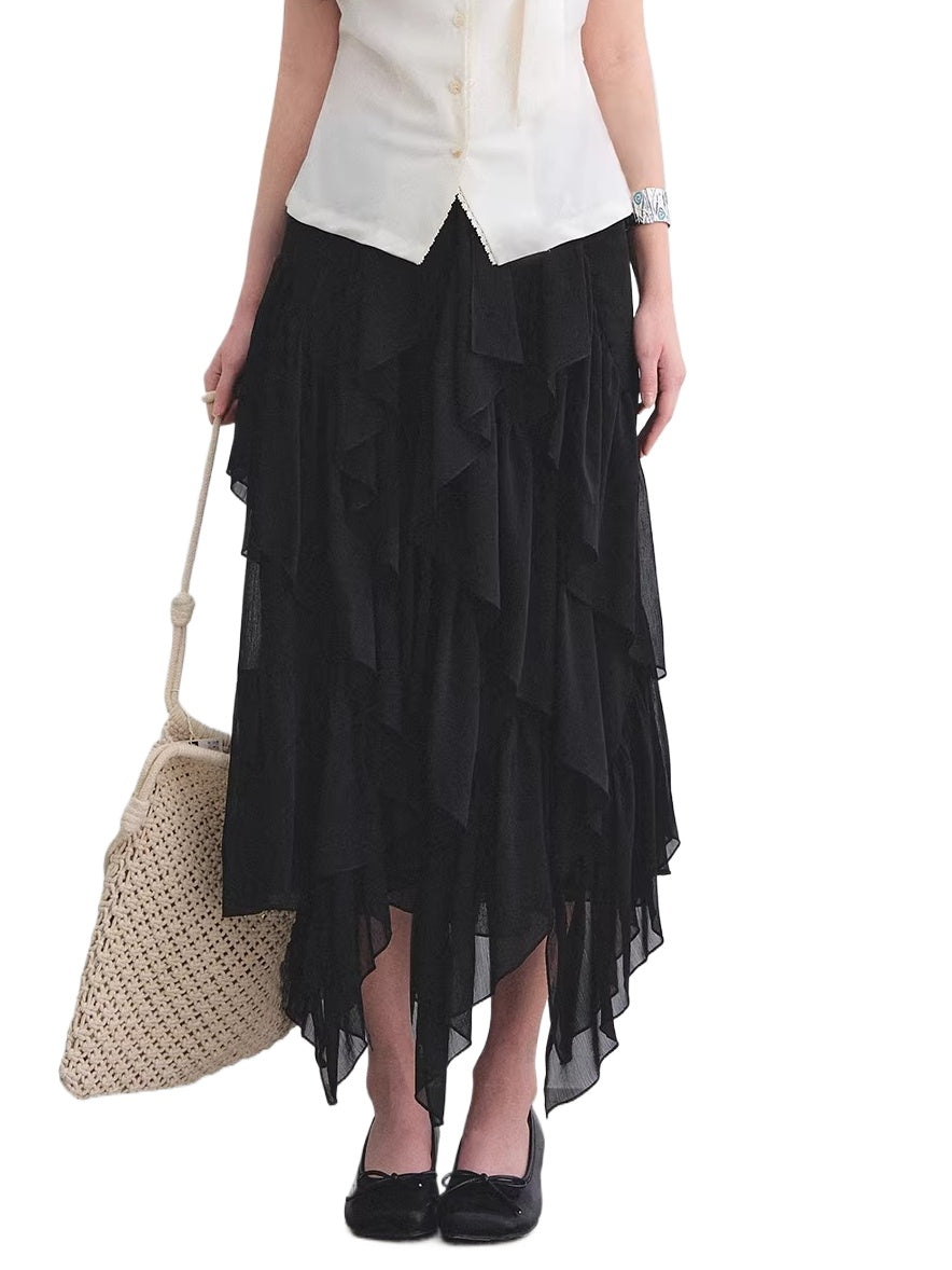 Black Ruffle Chiffon Skirt