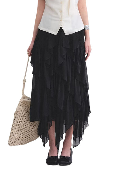 Black Ruffle Chiffon Skirt