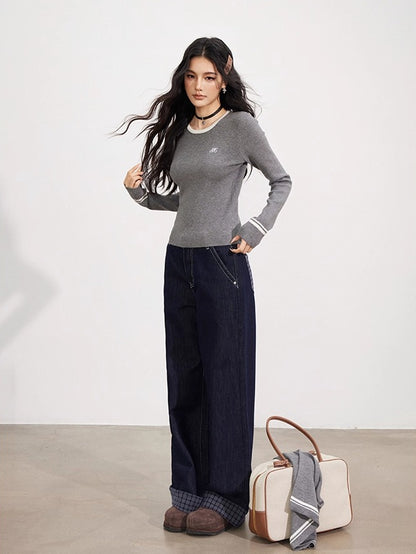 Gray &amp; Blue Shoulder Crewneck  Layer &amp; Cape Set