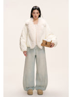 White Faux Fur Down Jacket