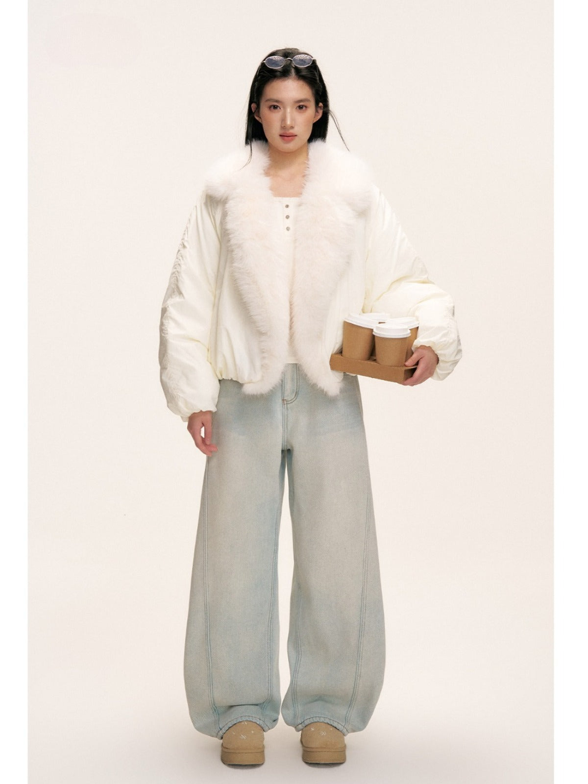 White Faux Fur Down Jacket