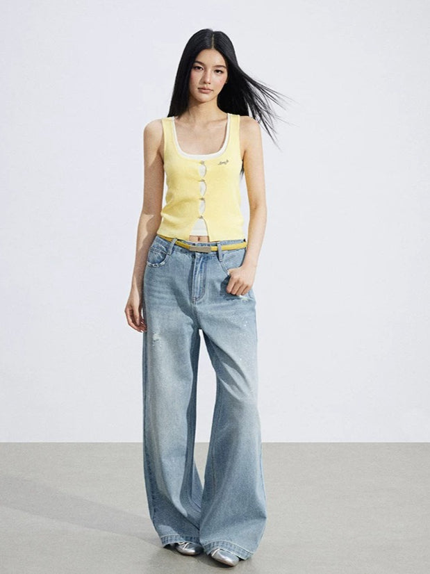 Starry Denim Wide-Leg Pants