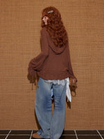 V-Neck Floral Tie Wool-Blend Knit Cardigan