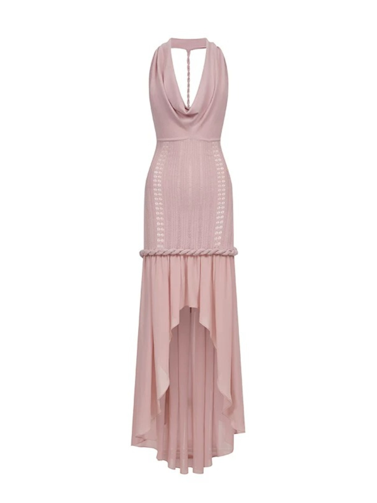 Halter Knit Chiffon Layered Dress