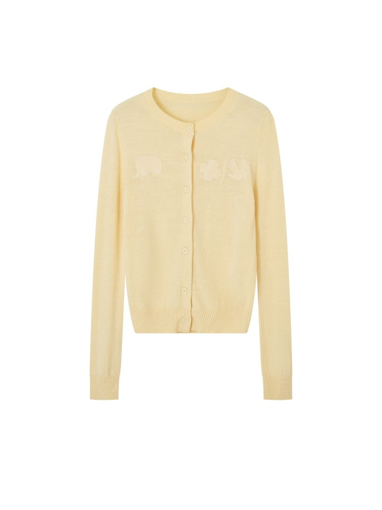 Crewneck Cartoon Patch Embroidered Cardigan