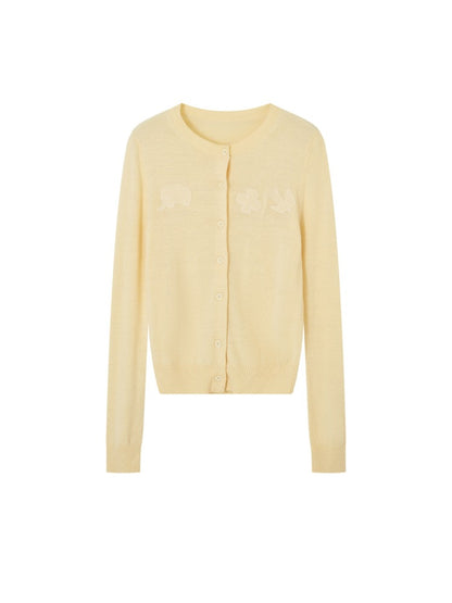 Crewneck Cartoon Patch Embroidered Cardigan