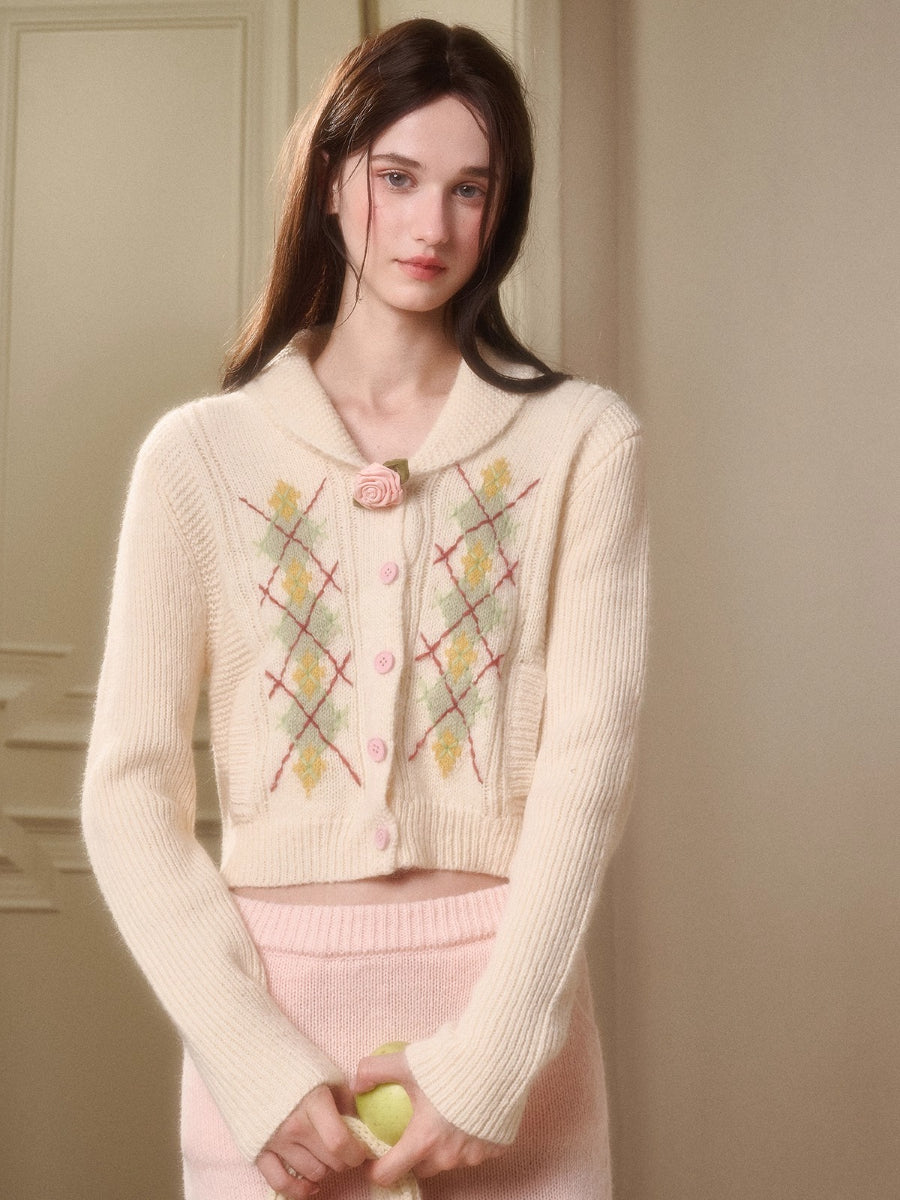 Cosagach Cream Wool Knit Cardigan &amp; Skirt Set