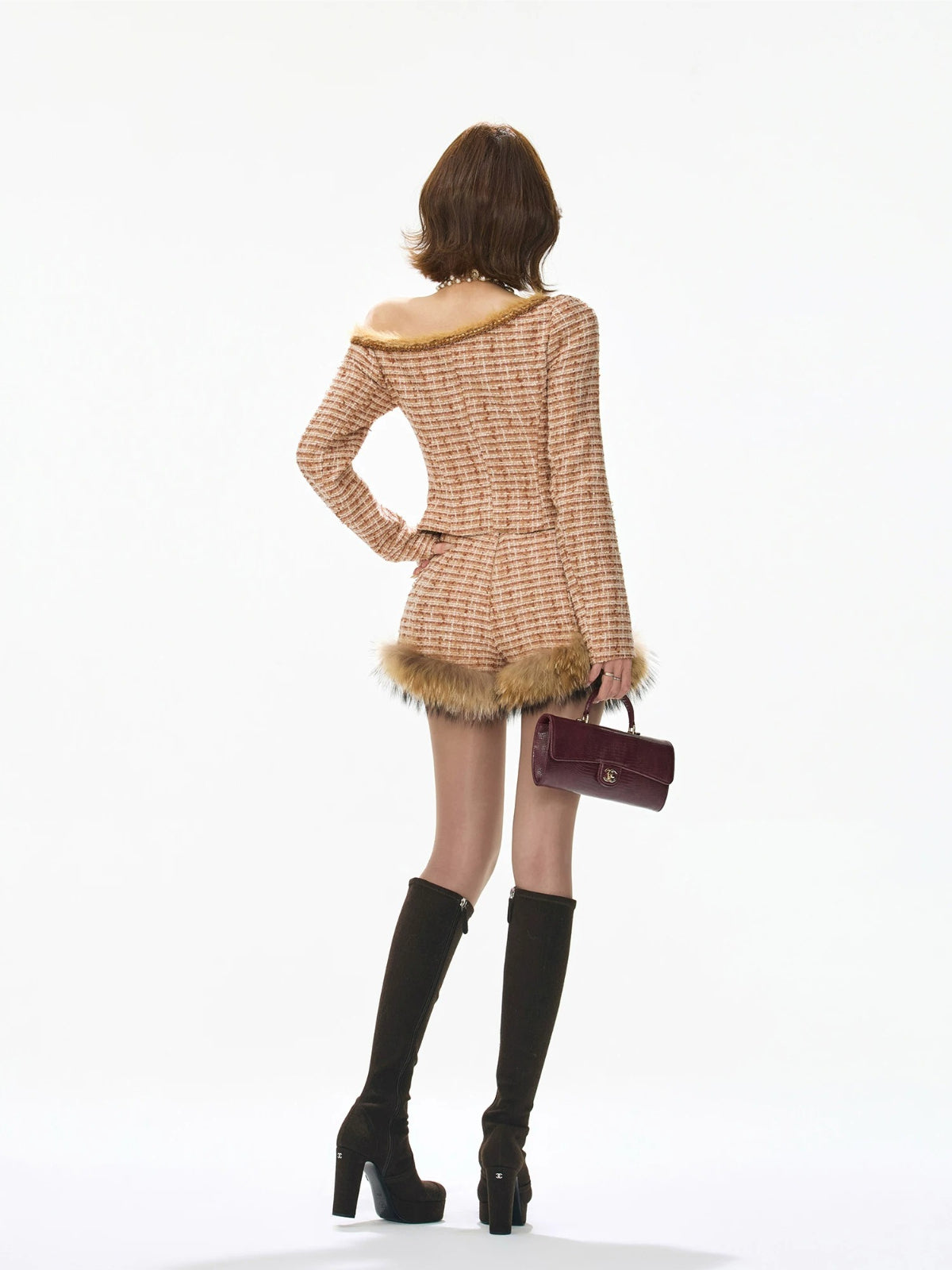 Tweed Trim Asymmetric Jacket &amp; Shorts Set