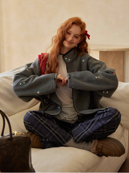 Floral Embroidered Fleece Jacket