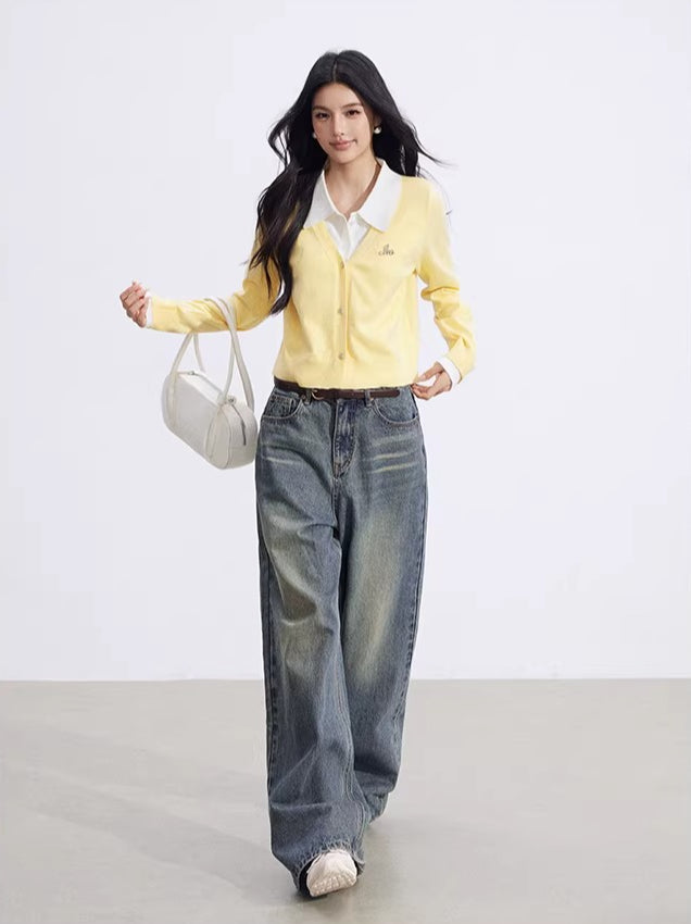 Faux-Layer Polo Knit Top