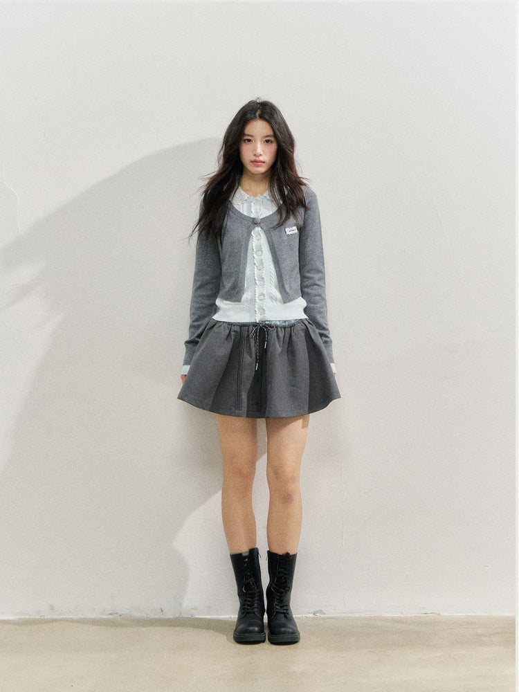 Lace Collar Fake Two-piece Cardigan