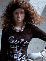 Cat Print Open-Back Long-Sleeve T-shirt