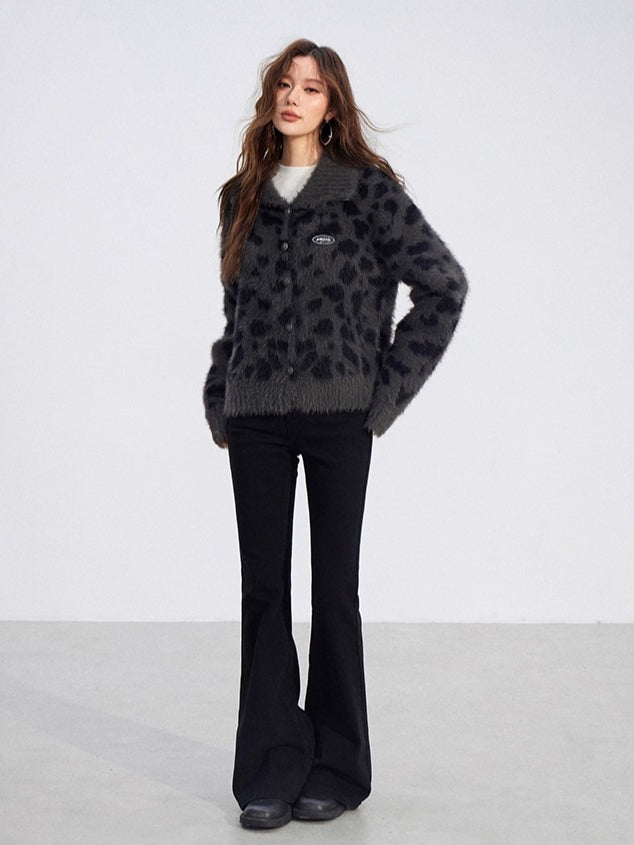 Fuzzy Leopard Collar Sweater