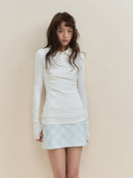 White & Blue Collared Knit Top & Skirt Set