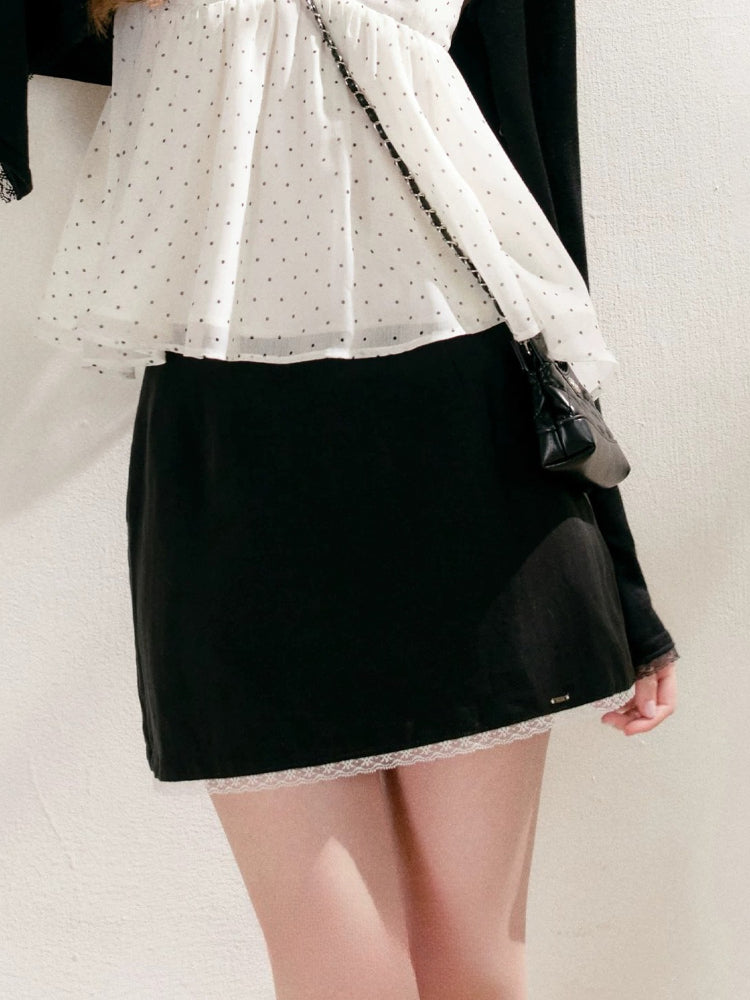 Contrast Bow V-Neck Ruffled Top