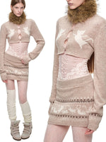 Fair Isle Jacquard Knit Cardigan & Skirt Set