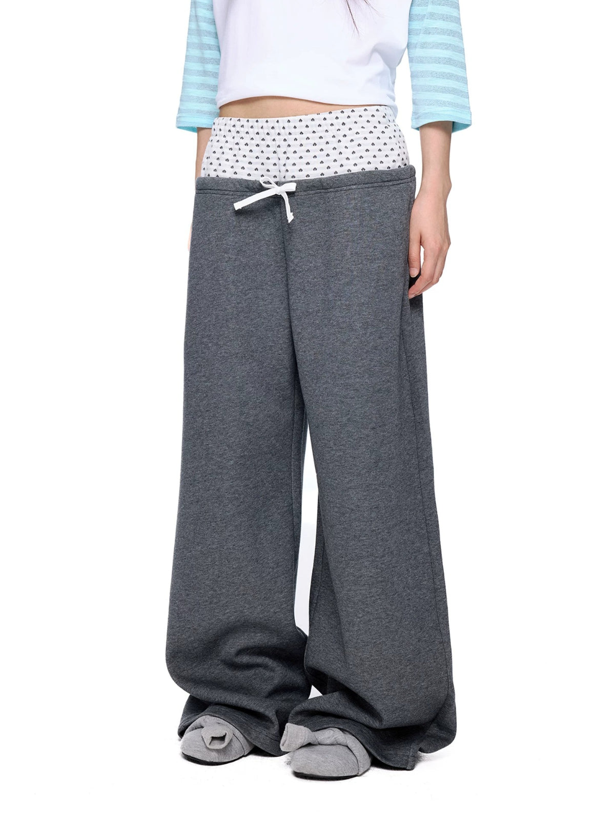 Polka Dot Contrast Waist Sweatpants