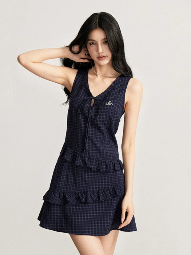 Plaid Ruffle Pinafore Dress
