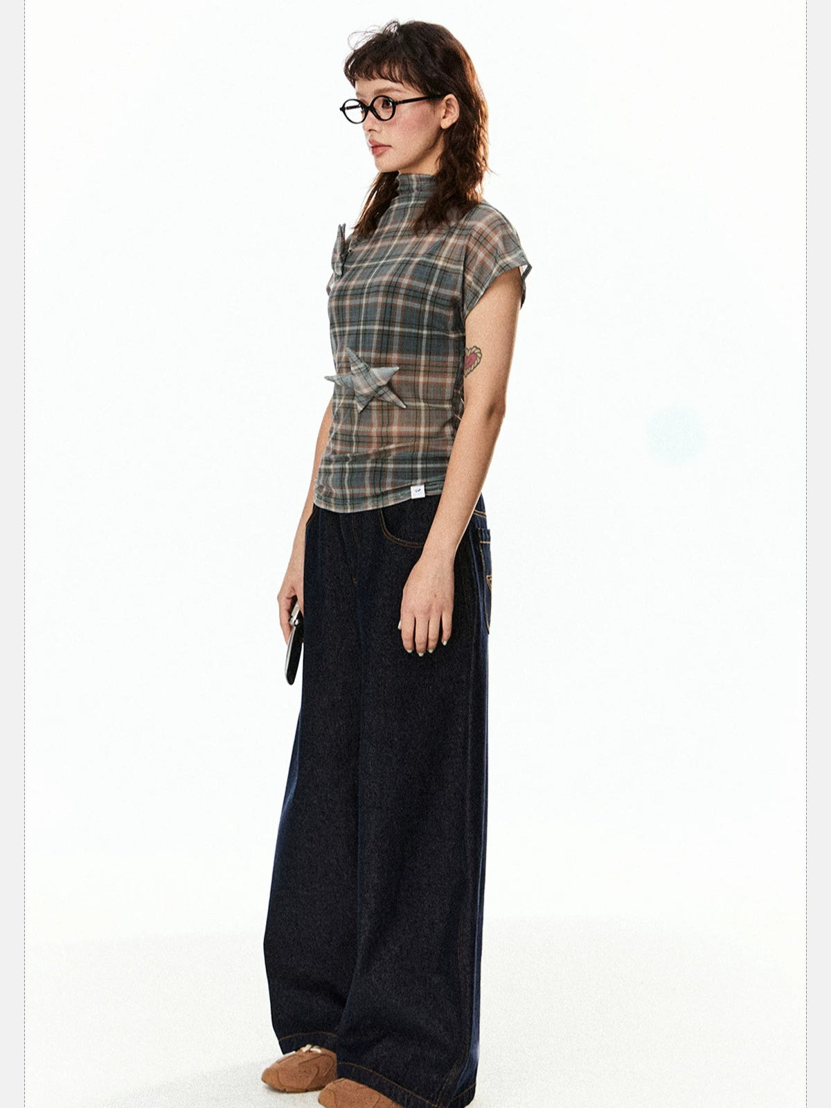 Vintage Plaid Mesh Short Sleeve Top