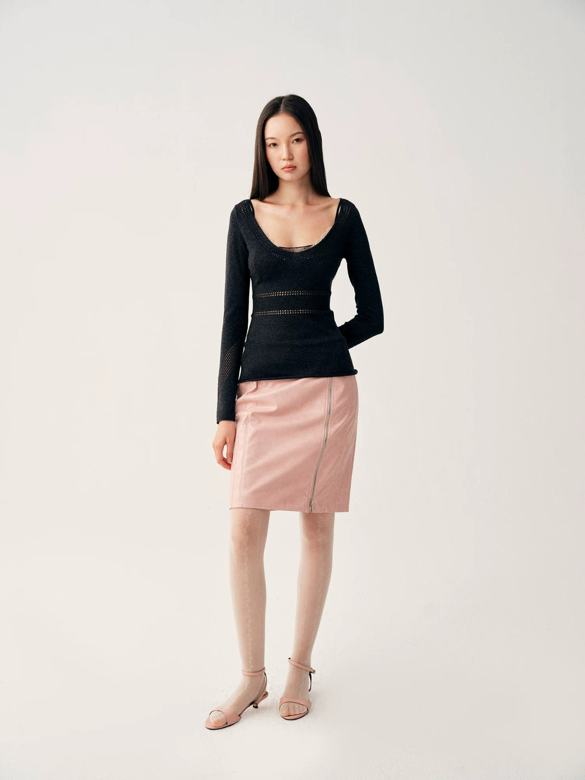 Hollow Knit Long Sleeve Top